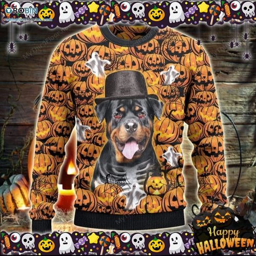 Rottweiler Dog Lovers Halloween Pumpkin Ugly Sweater