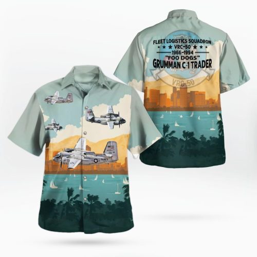 US Navy Grumman C-1 Trader Of VRC-50 Foo Dogs Hawaiian Shirt Gift for Dad Father Days