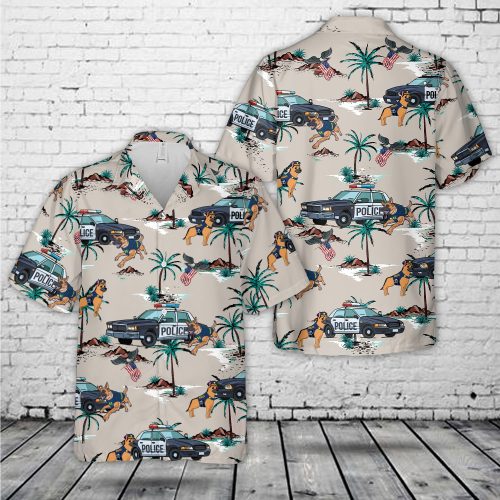 Police Car And Police Dog Hawaiian Shirt Gift for Men Dad Father