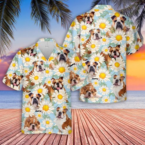 Bulldogs And Yellow Daisies Hawaiian Shirt