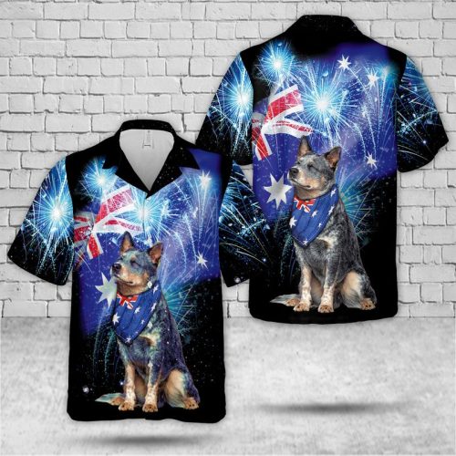 NLMP2112BC02 Australia Day, Blue Heeler (Australian Cattle Dog) Flag Hawaiian Shirt
