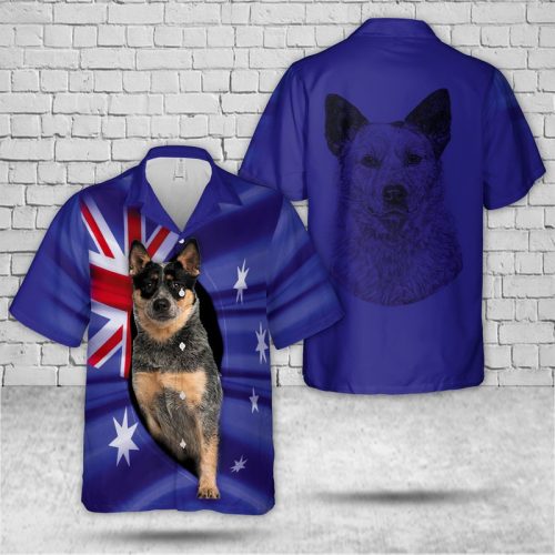 NLMP2112BC03 Australia Day, Blue Heeler (Australian Cattle Dog) Flag Hawaiian Shirt