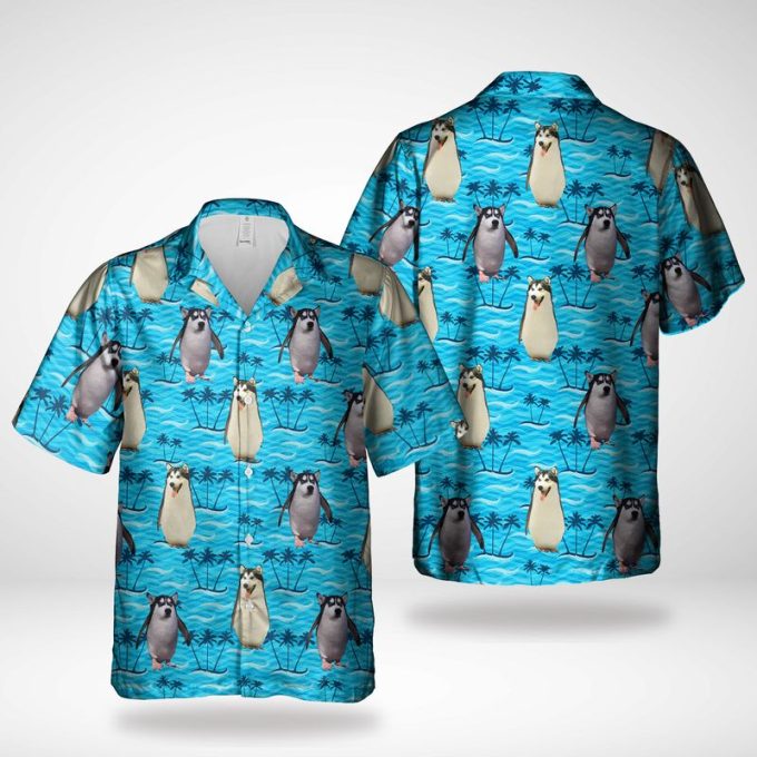 T Penguin Husky Dog Face Funny Hawaiian Shirt