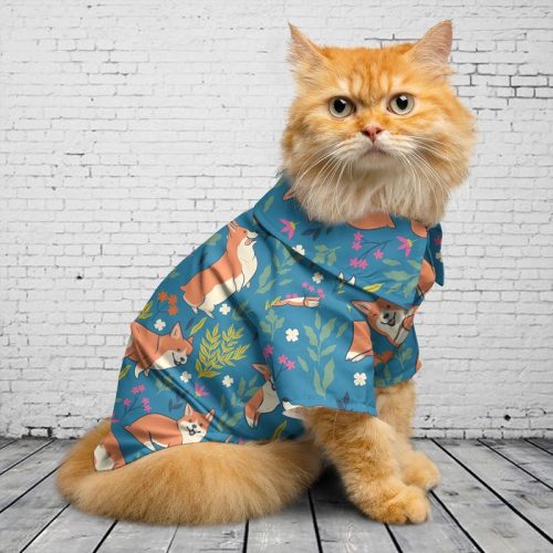 Cute Dogs Of The Corgi Breed With Flowers Aloha Cat, Dog Hawaiian Shirt