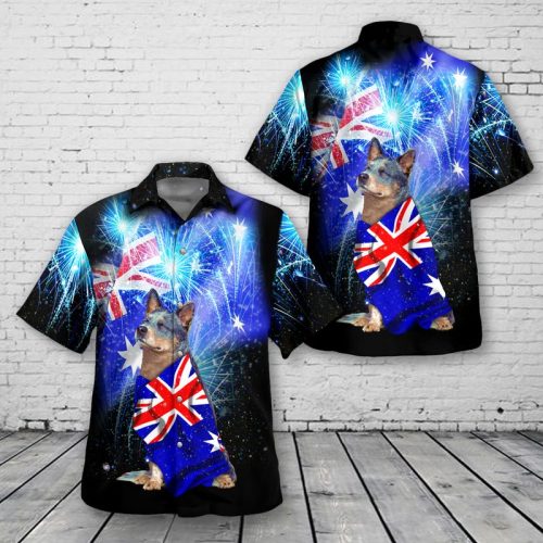 Australia Day, Blue Heeler (Australian Cattle Dog) Flag Hawaiian Shirt NLMP3012BG07