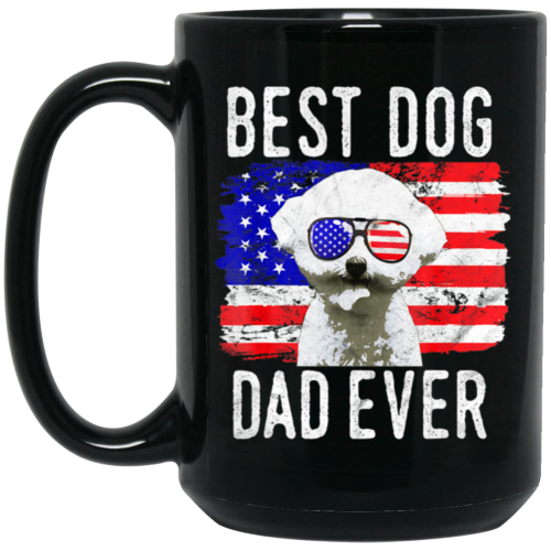 American Flag, Best Dog Dad Ever, Cute Dog, Love American Dog Black Mug