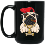 Funny Cartoon Hip Hop Pug Dog, Pug Love Gift, Cool Pug, Rich Pug Black Mug