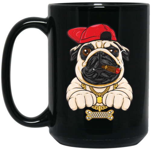 Funny Cartoon Hip Hop Pug Dog, Pug Love Gift, Cool Pug, Rich Pug Black Mug