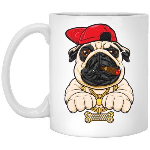 Funny Cartoon Hip Hop Pug Dog, Pug Love Gift, Cool Pug, Rich Pug White Mug