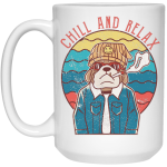 Chill And Relax, Dog Dad, Retro Dog, Cool Dog White Mug