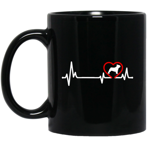 French Dog, Bull Dog Heartbeat, Dog In My Heart, Retro Heartbeat Black Mug