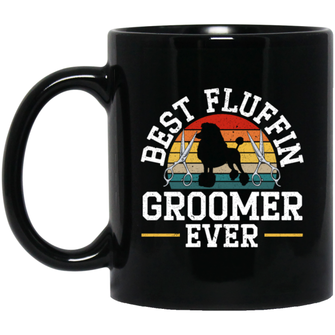 Retro Dog Love, Best Fluffin Groomer Ever, Flufifn Vintage Love Gift Black Mug