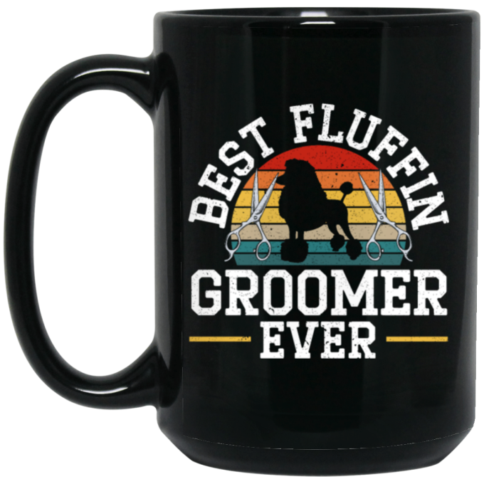Retro Dog Love, Best Fluffin Groomer Ever, Flufifn Vintage Love Gift Black Mug