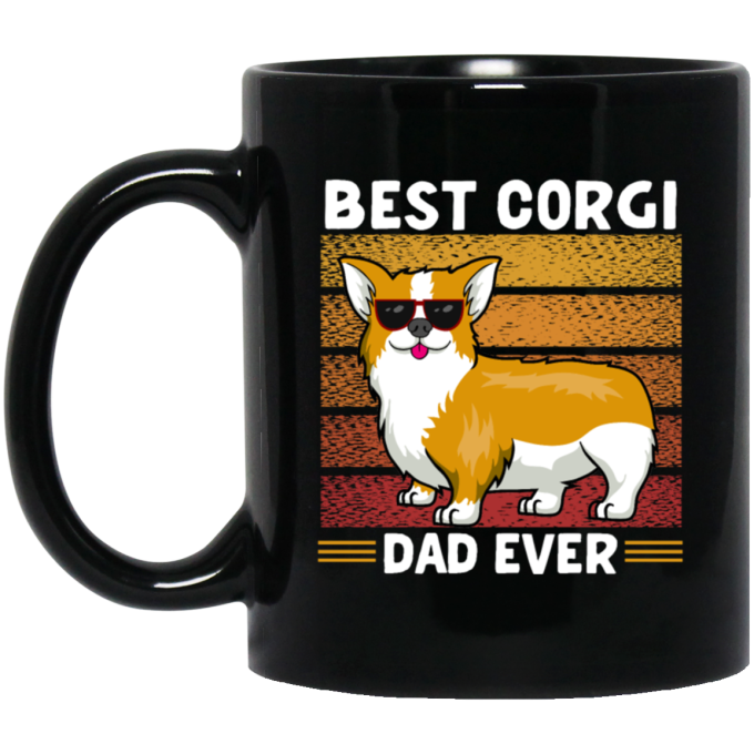 Retro Corgi, Best Corgi Dad Ever, Love Corgi Dog, Best Dog, Dog Dad Gift Black Mug
