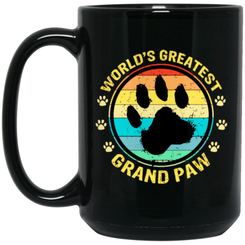 Worlds Greatest Grand Paw, Grandpa Dog Lover, Retro Paw Love Black Mug