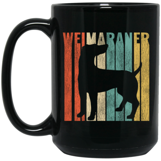 Featuring A Vintage Style, Weimaraner Retro 1970’s, Dog Silhouette Cracked Black Mug