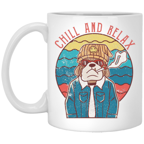 Chill And Relax, Dog Dad, Retro Dog, Cool Dog White Mug