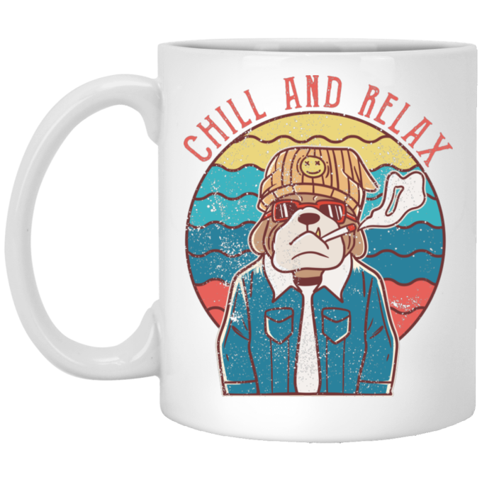 Chill And Relax, Dog Dad, Retro Dog, Cool Dog White Mug