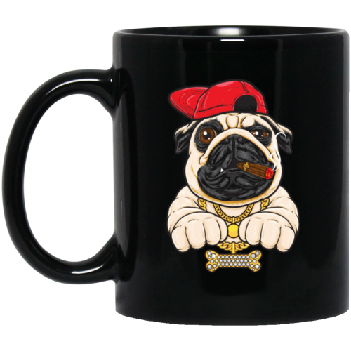 Funny Cartoon Hip Hop Pug Dog, Pug Love Gift, Cool Pug, Rich Pug Black Mug