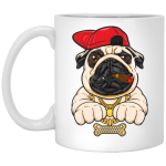 Funny Cartoon Hip Hop Pug Dog, Pug Love Gift, Cool Pug, Rich Pug White Mug