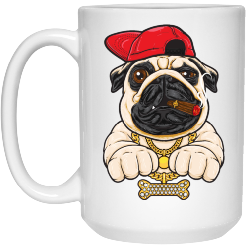 Funny Cartoon Hip Hop Pug Dog, Pug Love Gift, Cool Pug, Rich Pug White Mug