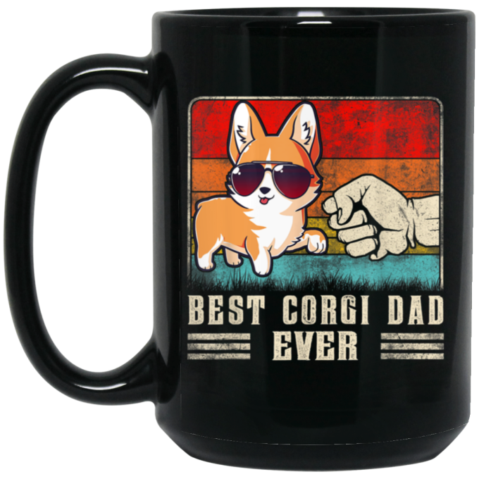 Retro Corgi, Best Corgi Dad Ever, Best Dog Dad Ever, Love Dad Black Mug