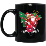 Santa With Angry Dog, Santa Ride Motorbike, Love Christmas, Merry Christmas, Trendy Christmas Black Mug