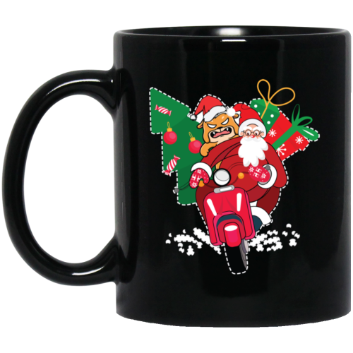 Santa With Angry Dog, Santa Ride Motorbike, Love Christmas, Merry Christmas, Trendy Christmas Black Mug