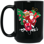 Santa With Angry Dog, Santa Ride Motorbike, Love Christmas, Merry Christmas, Trendy Christmas Black Mug