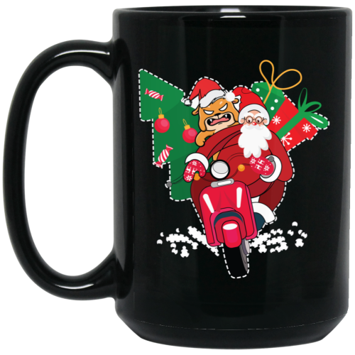 Santa With Angry Dog, Santa Ride Motorbike, Love Christmas, Merry Christmas, Trendy Christmas Black Mug