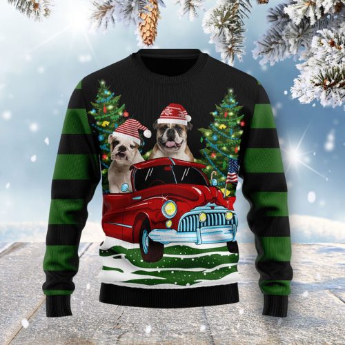 Merry Christmas Bulldog Ugly Christmas Sweater  Adult