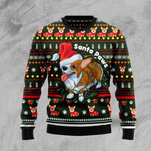 Santa Paws Corgi Dog Ugly Christmas Sweater  Adult