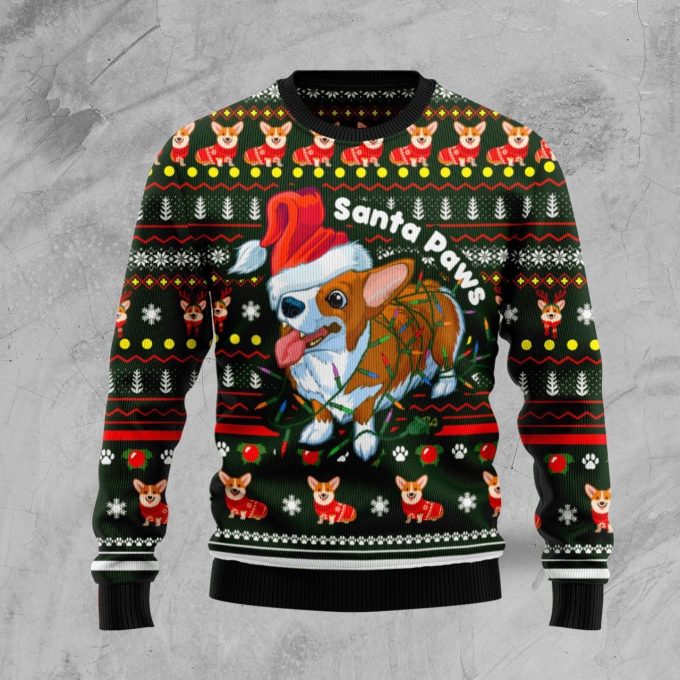 Santa Paws Corgi Dog Ugly Christmas Sweater  Adult