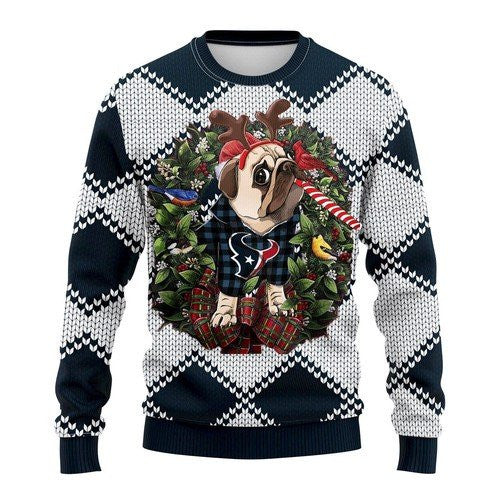 Houston Texans Pug Dog Ugly Christmas Sweater  Adult