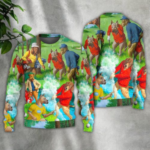 Golf Dog Cool Lover Golf Art Ugly Christmas Sweater  Adult