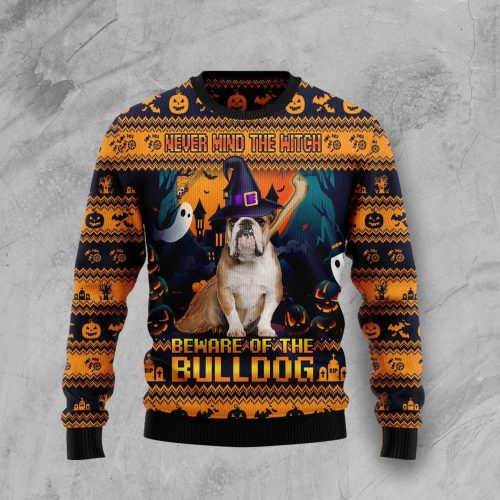 Never Mind The Witch But The Bulldog Halloween Ugly Christmas Sweater  Adult
