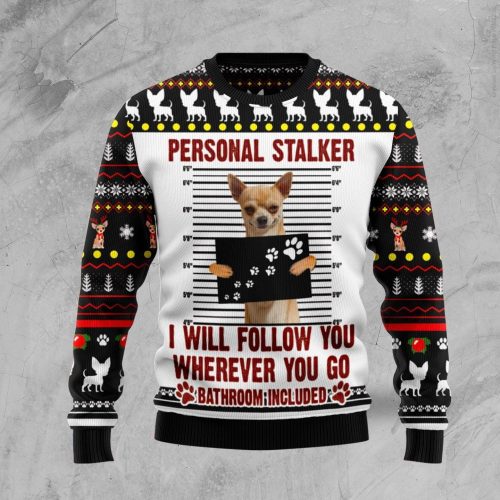 Personal Stalker Dog Bathroom Included Funny Ugly Christmas Sweater  Adult