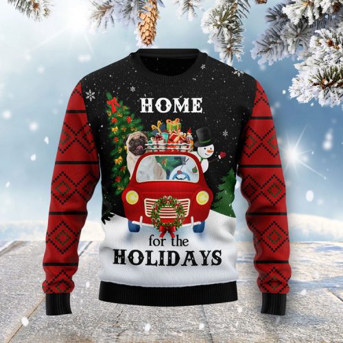 Merry Christmas Pug Dog And Snowman Funny Ugly Christmas Sweater  Adult