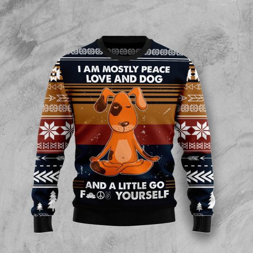 Peace Love And Dog Vintage Mom Gift Ugly Christmas Sweater  Adult