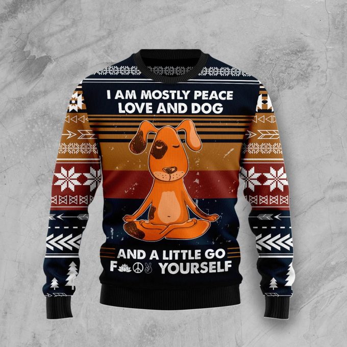 Peace Love And Dog Vintage Mom Gift Ugly Christmas Sweater  Adult