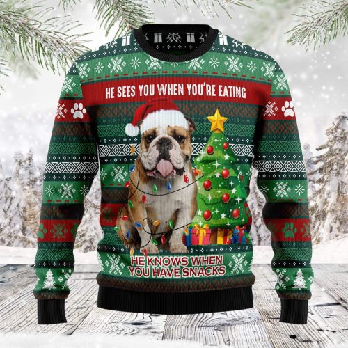 Dog And Tree Merry Christmas Ugly Christmas Sweater  Adult