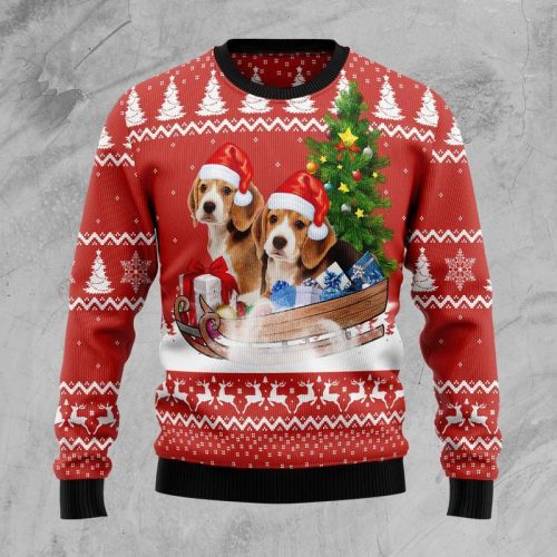 Beagle Dashing Dog Ugly Christmas Sweater  Adult