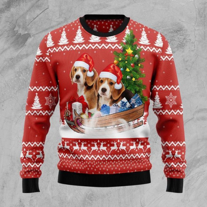 Beagle Dashing Dog Ugly Christmas Sweater  Adult