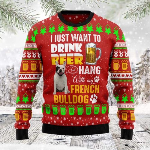 Drink Beer With French Bulldog Ugly Christmas Sweater  Adult