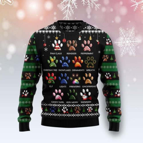 Dog Pawprint Ugly Christmas Sweater  Adult