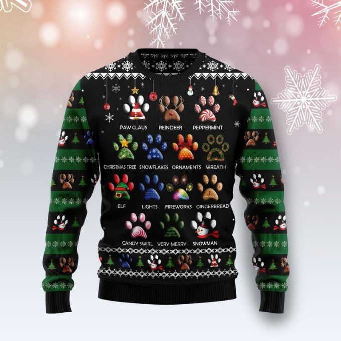 Dog Pawprint Ugly Christmas Sweater  Adult