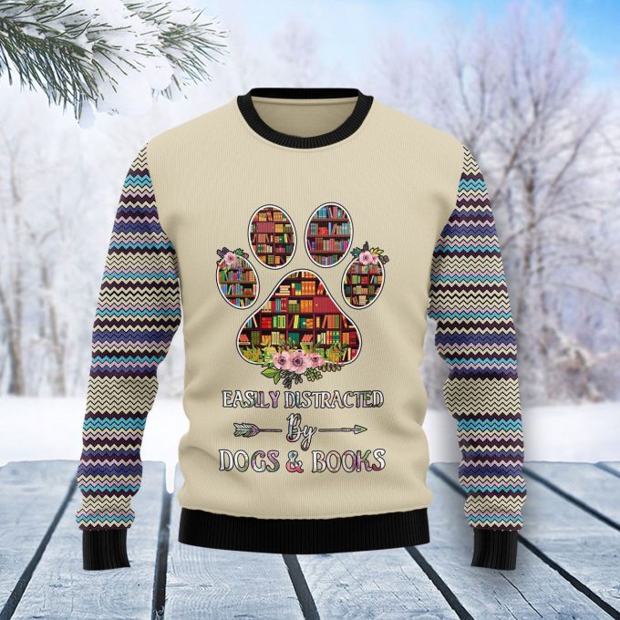 Book And Dogs Ugly Christmas Sweater  Adult