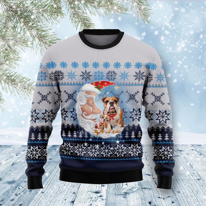 Bulldog Love Santa Moon Ugly Christmas Sweater  Adult
