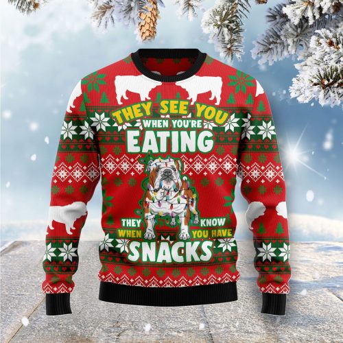 Bulldog Snacks Ugly Christmas Sweater  Adult