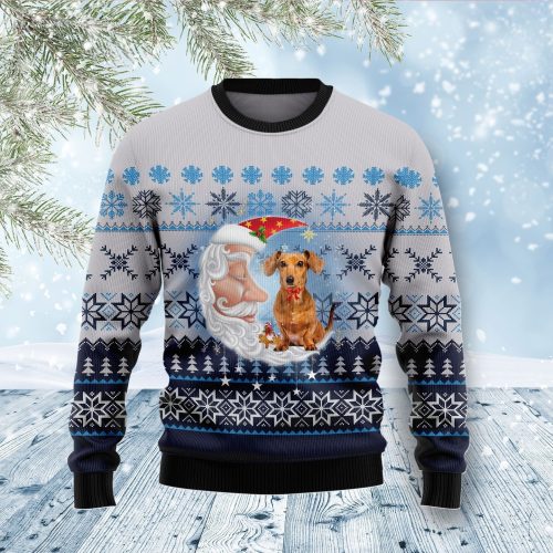 Dachshund Dog Love Santa Moon Ugly Christmas Sweater  Adult